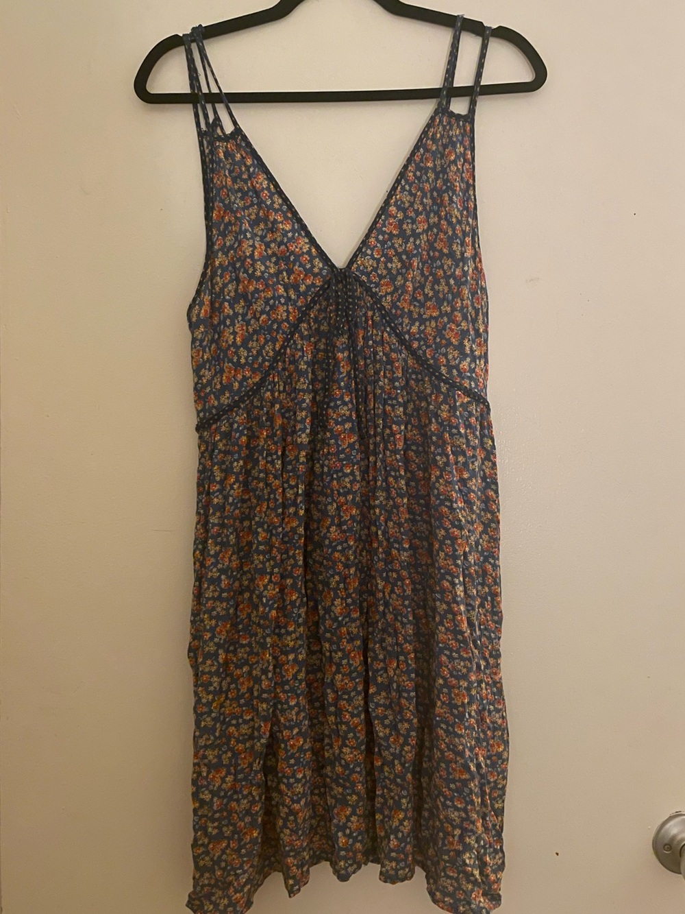 Xhilaration Navy Mini Dress with Orange Floral Print